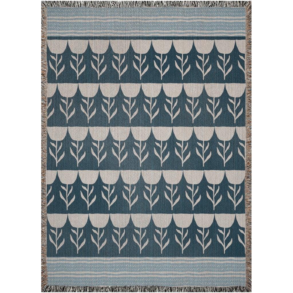 Blue Floral Striped Bohemian Vintage Woven Cotton Throw Blankets