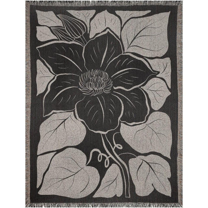 Minimalist Black Beige Flower Woven Cotton Throw Blankets