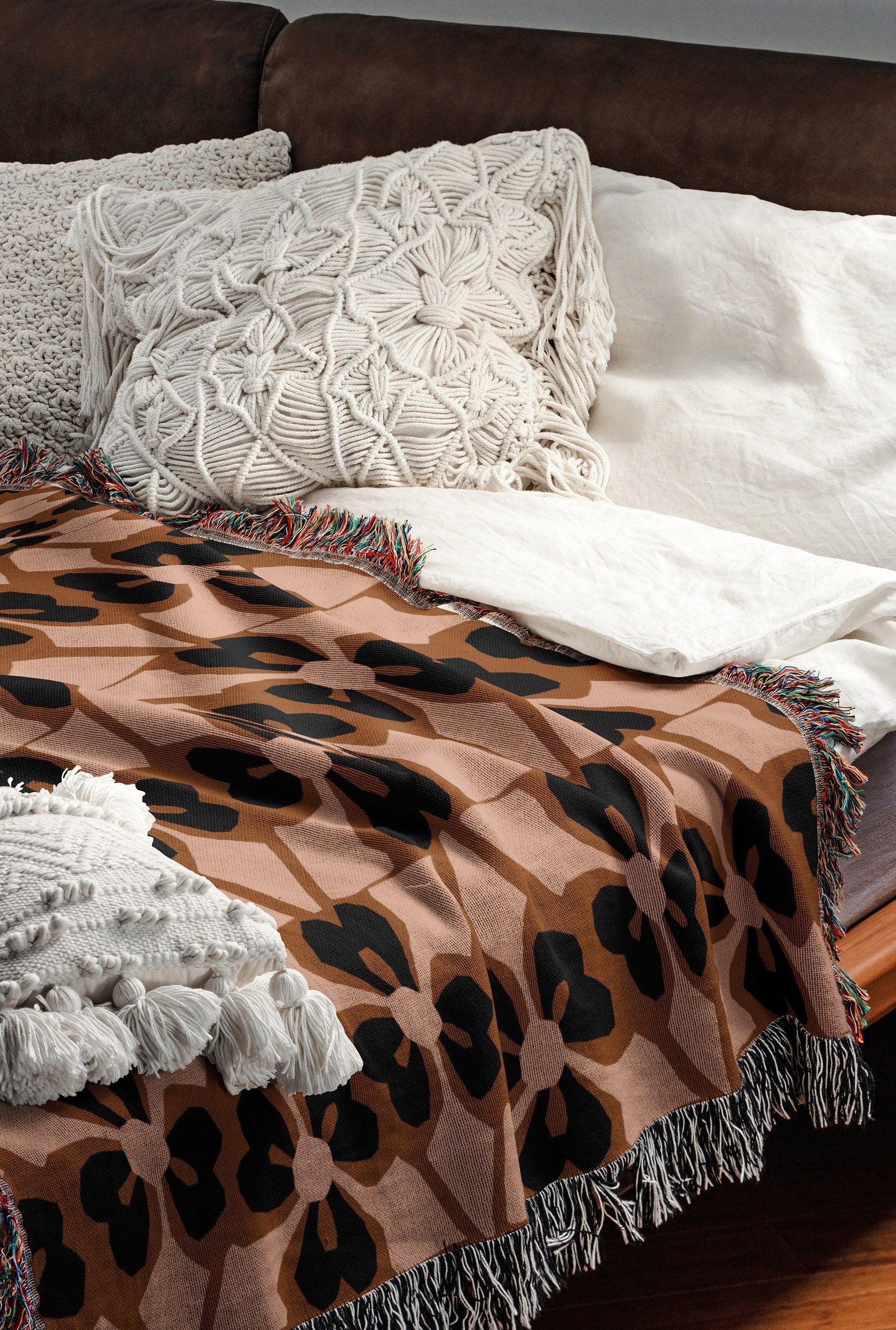 Abstract Pink Brown Black Geometric 1970s Woven Cotton Blankets