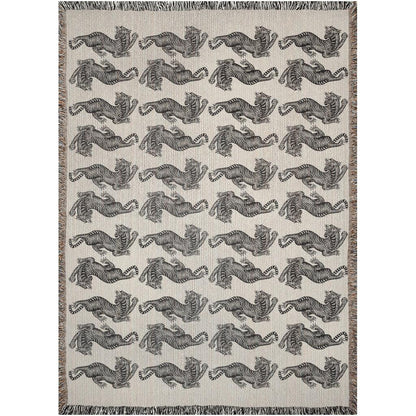 Beige And Black Vintage Tiger Woven Blankets