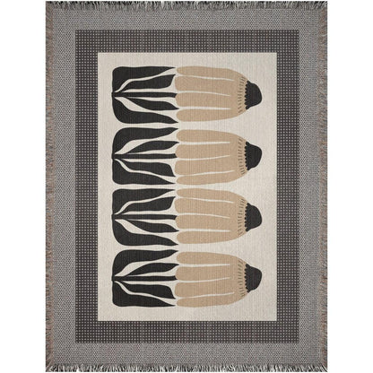 Matisse Floral Border Black And Beige Woven Blankets