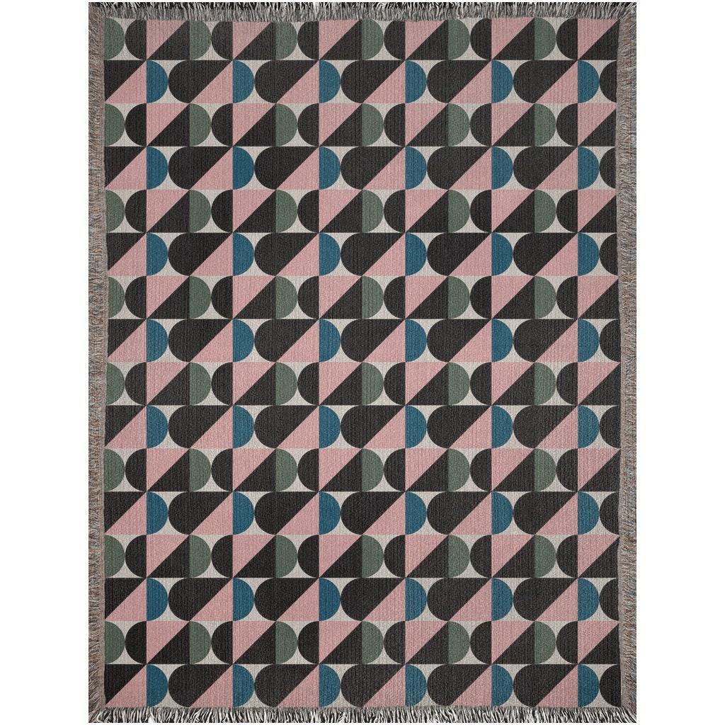 Blue Pink Green Bauhaus Geometric Pattern Woven Blankets