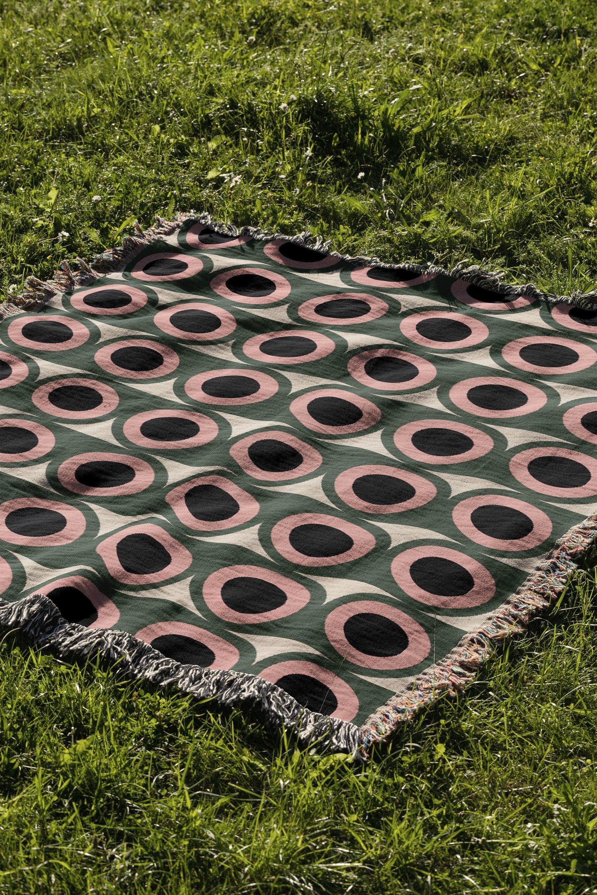 Modern Geometric Pink Green Pattern Woven Cotton Throw Blankets