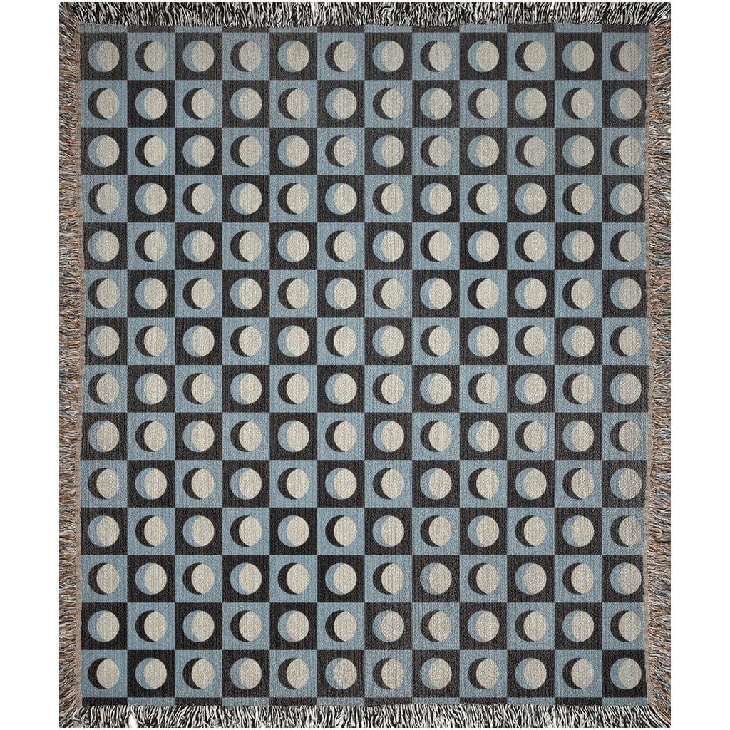 Black Blue Checker Moon Woven Cotton Throw Blankets