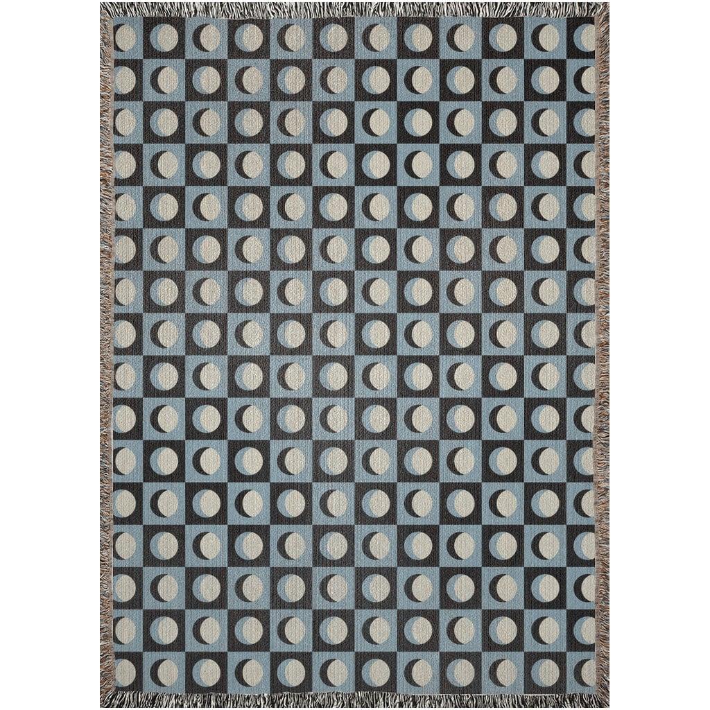 Black Blue Checker Moon Woven Cotton Throw Blankets