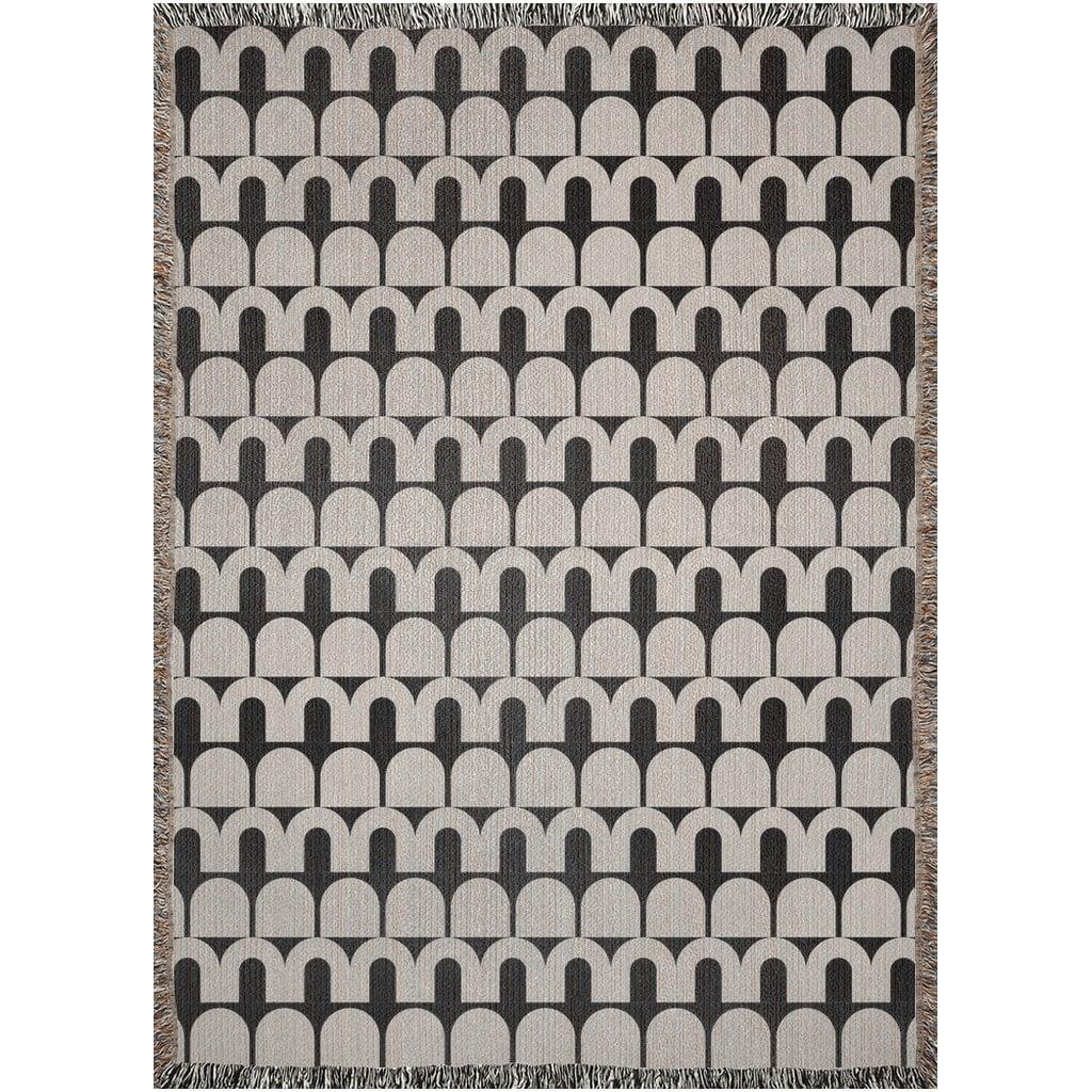 Beige And Black Arches Mid Century Modern Woven Cotton Throw Blankets