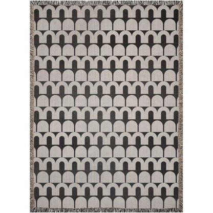 Beige And Black Arches Mid Century Modern Woven Cotton Throw Blankets