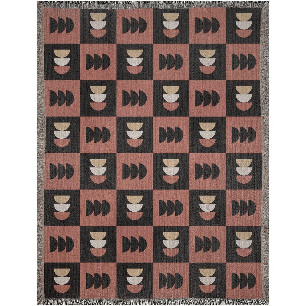 Terra Cotta And Black Boho Checker Woven Cotton Throw Blankets