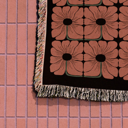 Terracotta Matisse Floral Pattern Woven Cotton Throw Blankets