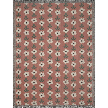 Boho Rust Vintage Floral Woven Cotton Throw Blankets