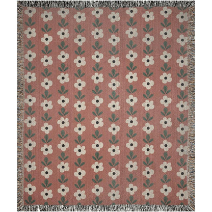 Boho Rust Vintage Floral Woven Cotton Throw Blankets