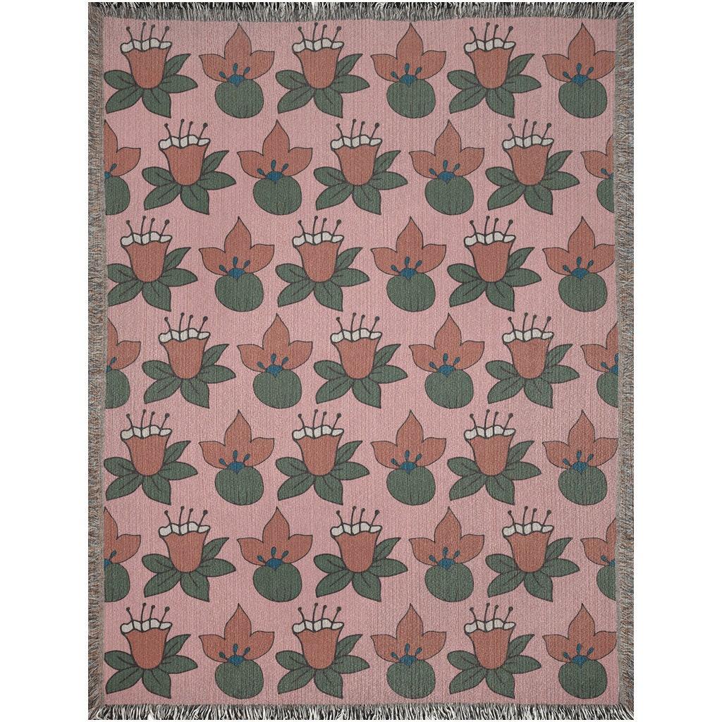 Pink And Orange Tropical Flower Woven Cotton Throw Blankets