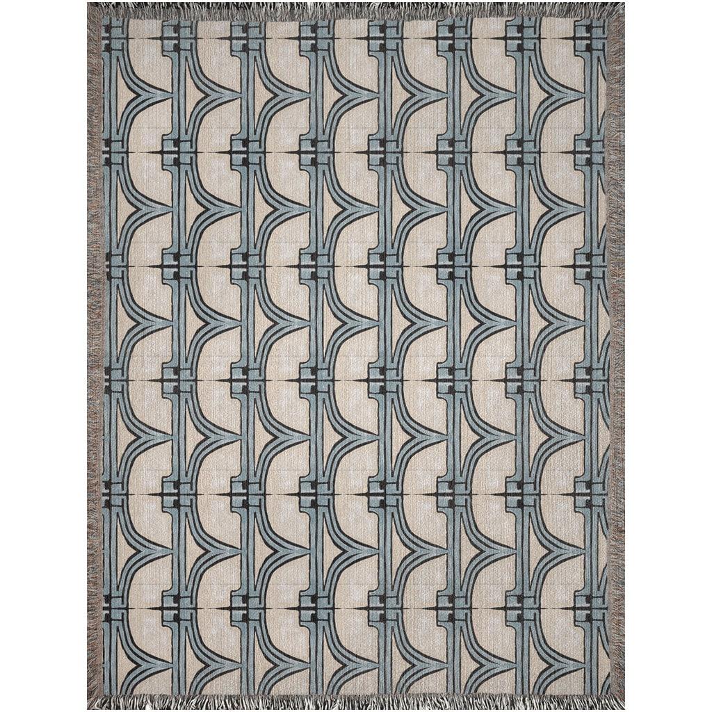 Baby Blue And Beige 1920s Pattern Woven Blankets