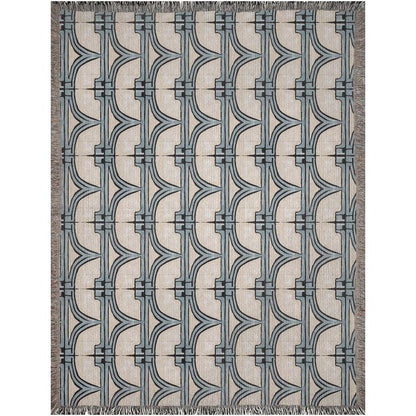 Baby Blue And Beige 1920s Pattern Woven Blankets