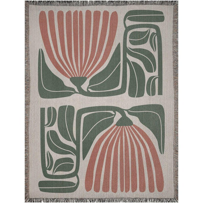 Beige Rust And Green 60s Hippie Matisse Floral Woven Blankets