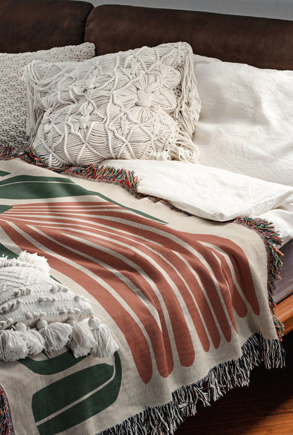 Beige Rust And Green 60s Hippie Matisse Floral Woven Blankets