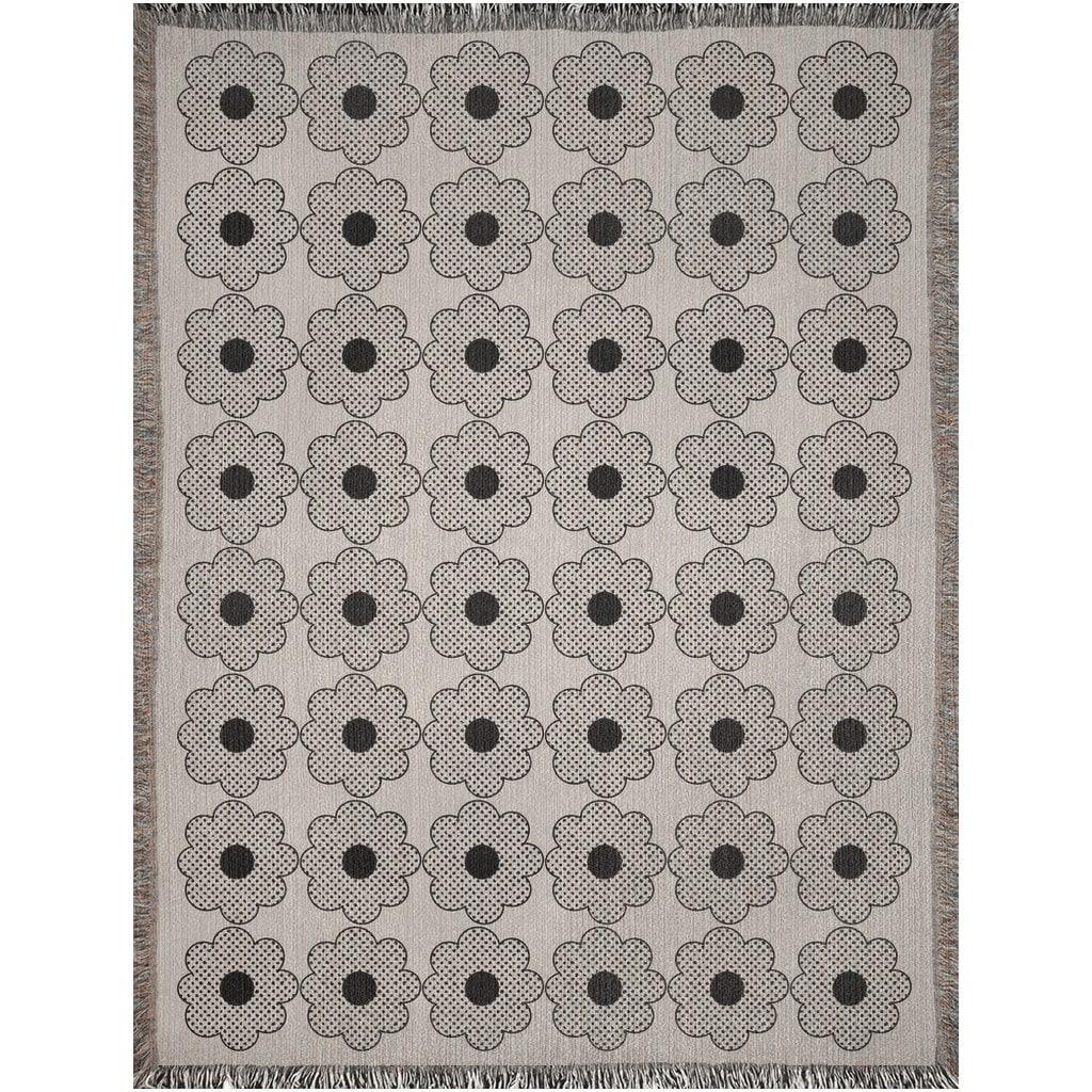 Beige And Black Halftone Groovy Flower Woven Blankets