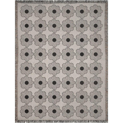 Beige And Black Halftone Groovy Flower Woven Blankets