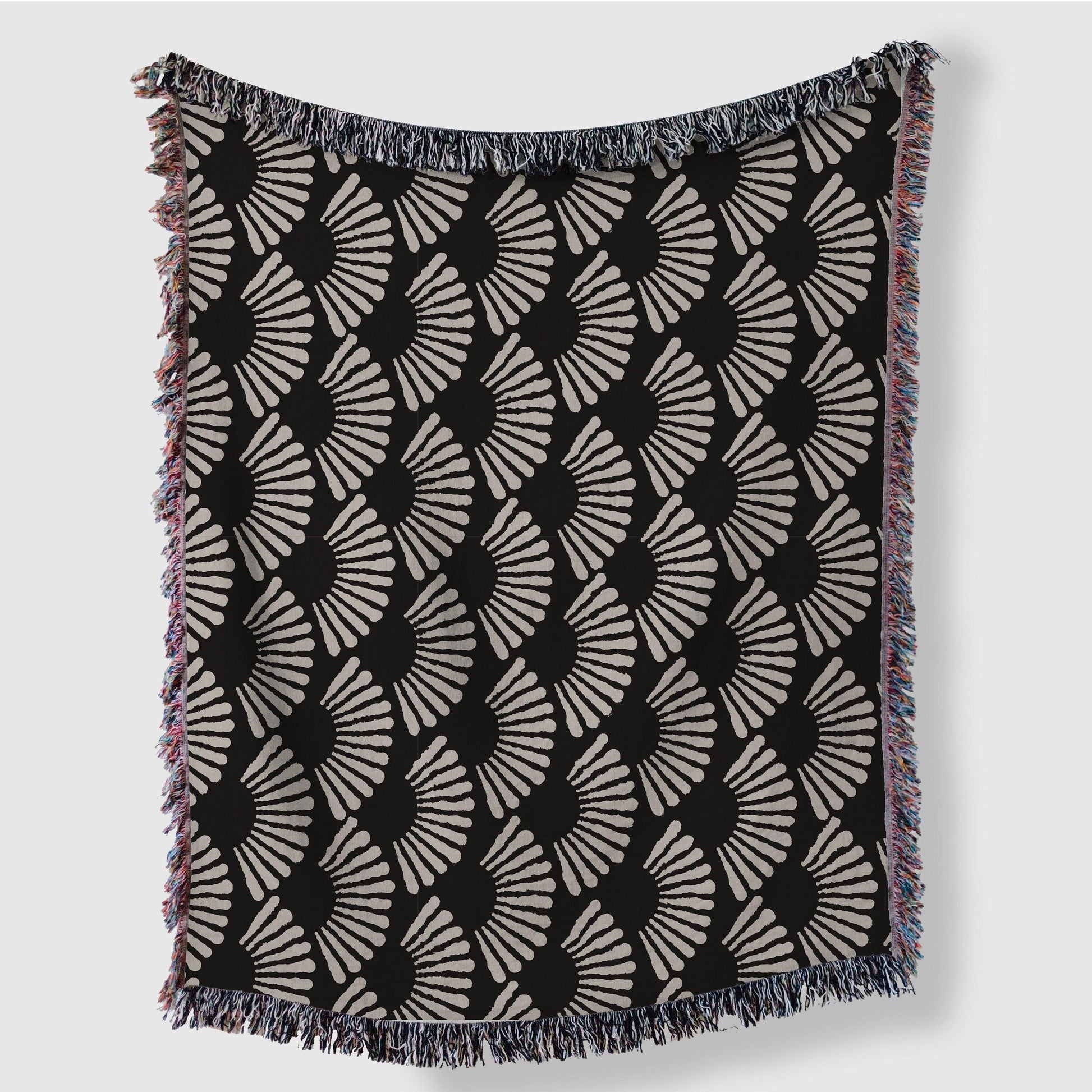 Black And Beige Fan Pattern Woven Blankets