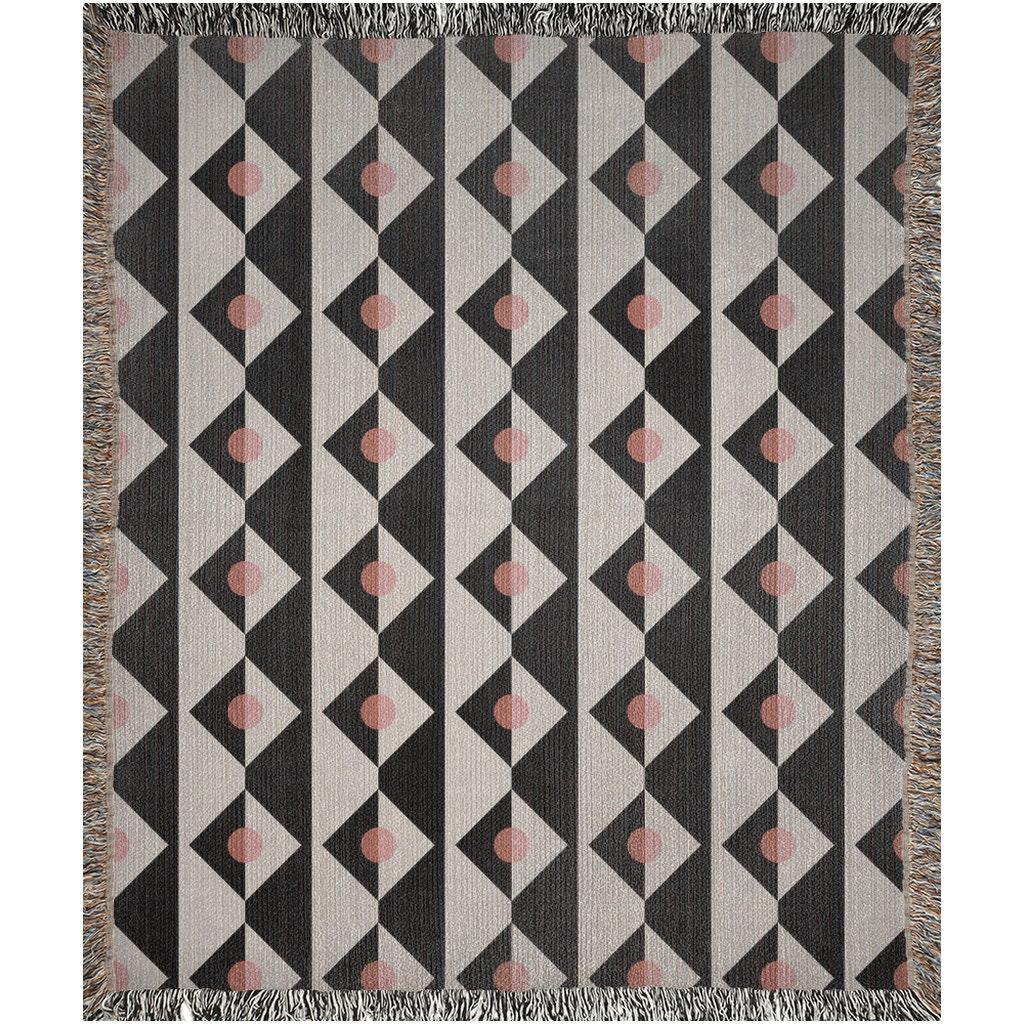 Black White Pink Geometric Checker Pattern Woven Cotton Throw Blankets