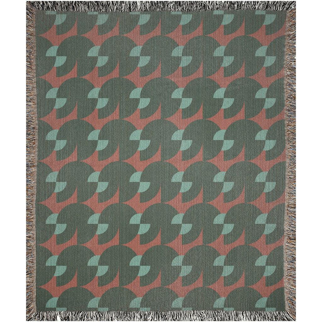 Green And Orange Geometric Pattern Woven Cotton Throw Blankets