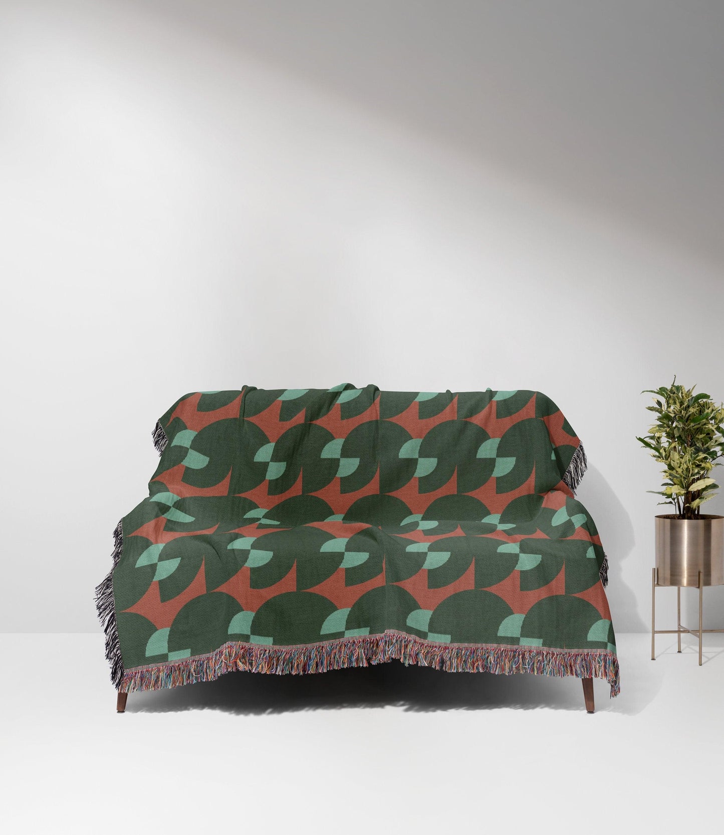 Green And Orange Geometric Pattern Woven Cotton Throw Blankets