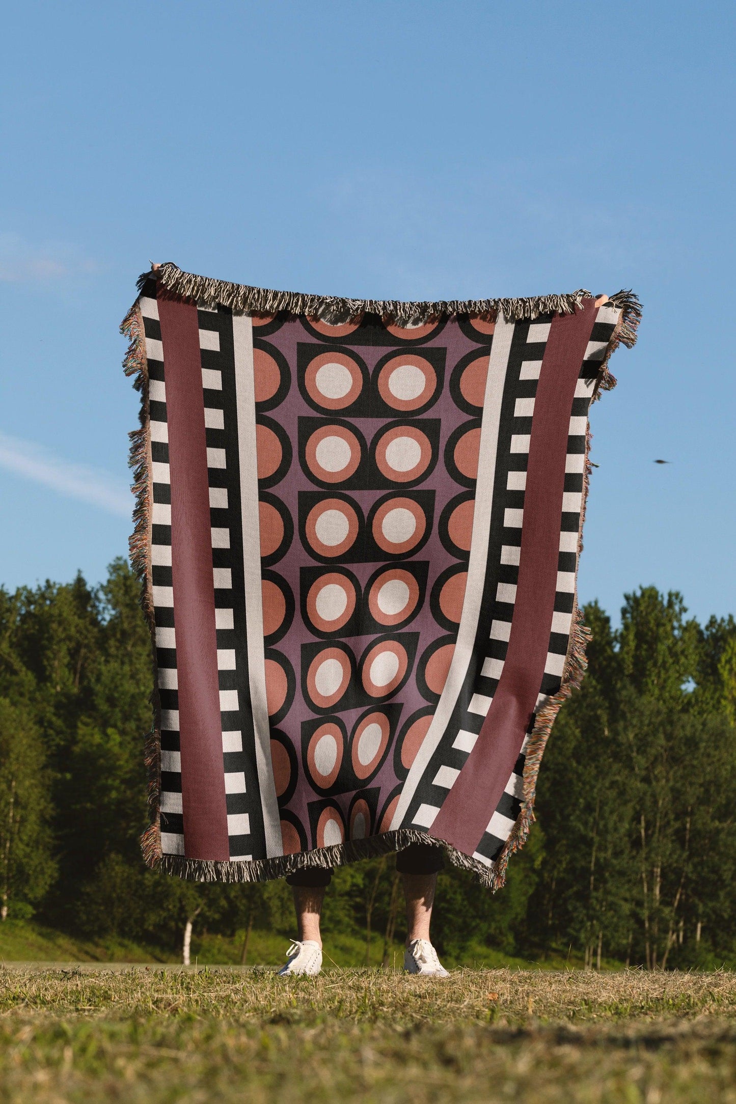 Purple And Pink Geometric Stripes Woven Cotton Throw Blankets