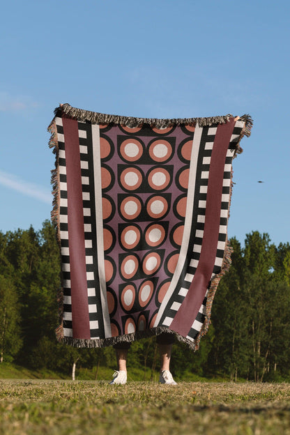Purple And Pink Geometric Stripes Woven Cotton Throw Blankets