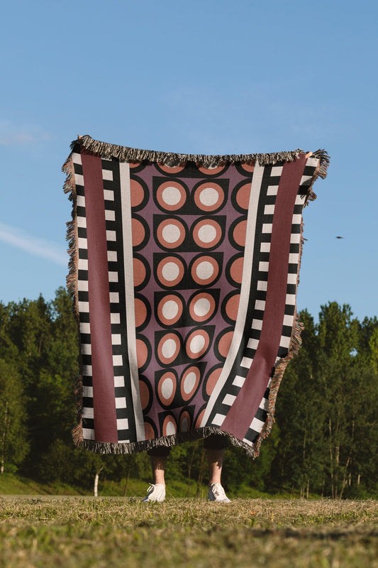 Purple And Pink Geometric Stripes Woven Cotton Throw Blankets