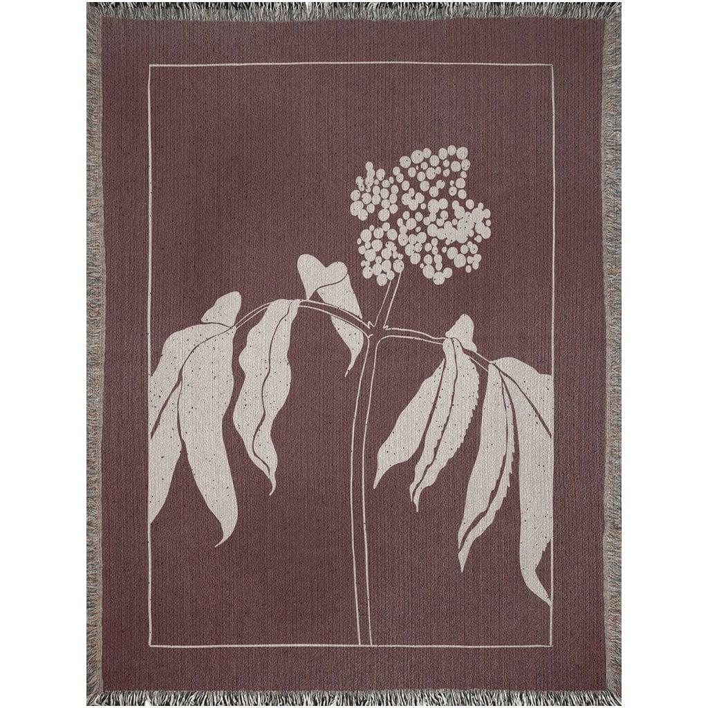 Beige And Maroon Framed Hand Drawn Flower Woven Cotton Blankets