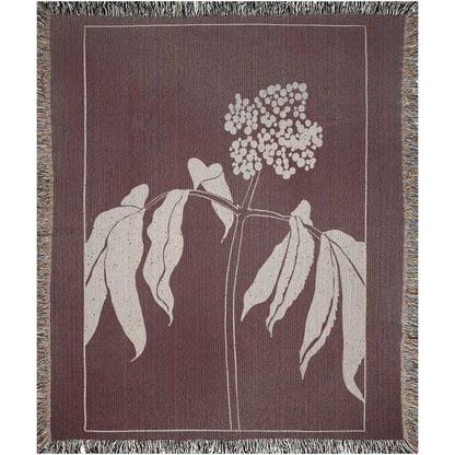 Beige And Maroon Framed Hand Drawn Flower Woven Cotton Blankets