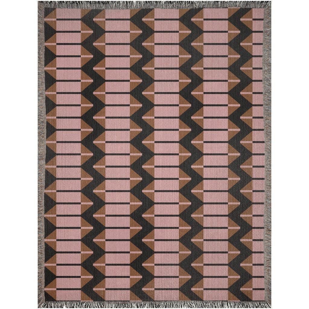 Modern Pink Brown And Black Zigzag Woven Cotton Blankets