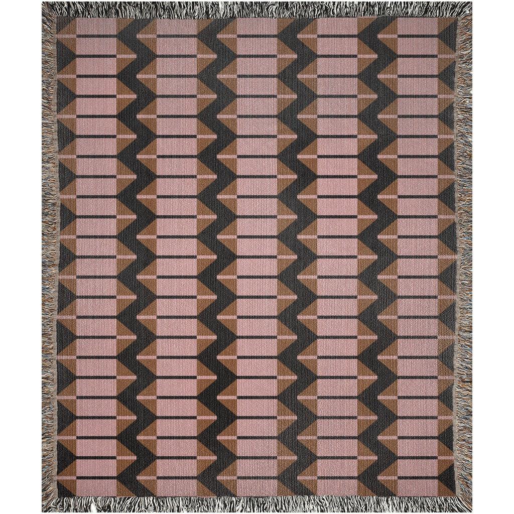 Modern Pink Brown And Black Zigzag Woven Cotton Blankets