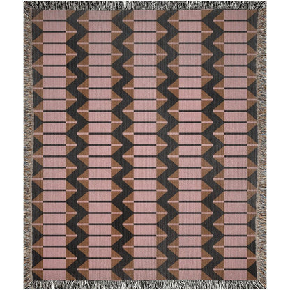 Modern Pink Brown And Black Zigzag Woven Cotton Blankets