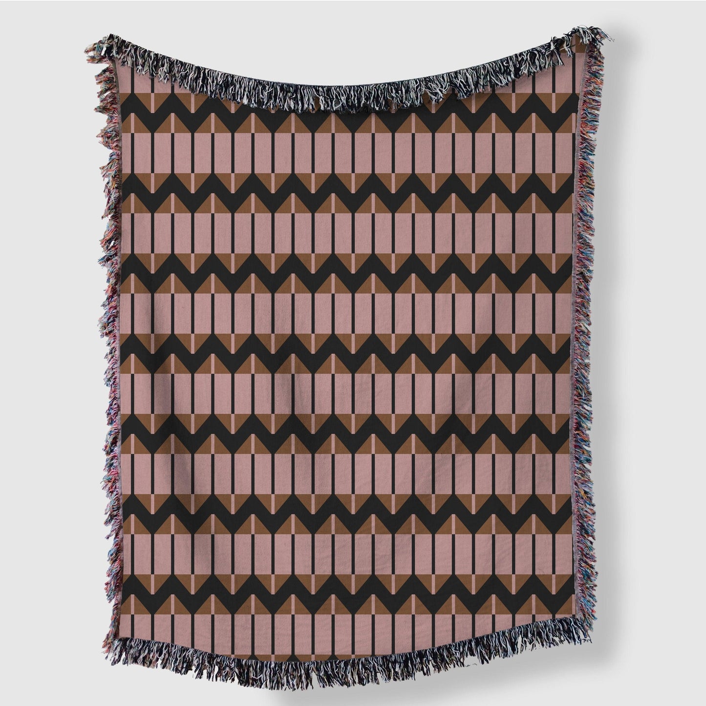 Modern Pink Brown And Black Zigzag Woven Cotton Blankets