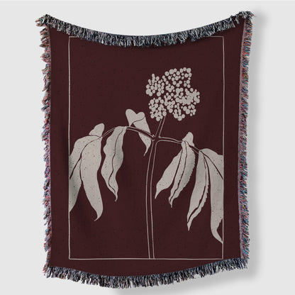 Beige And Maroon Framed Hand Drawn Flower Woven Cotton Blankets