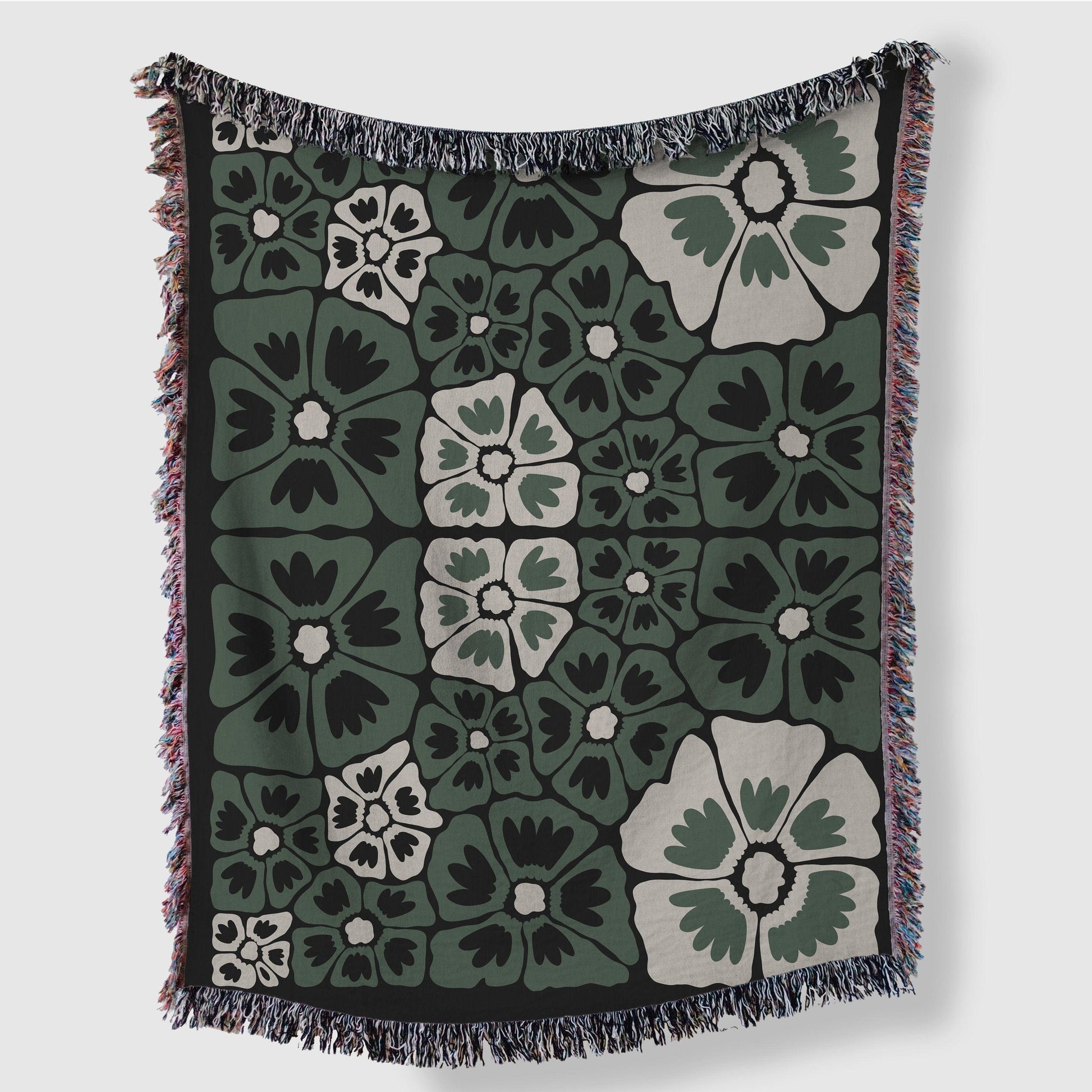 Black Green And Beige Woven Cotton Blankets