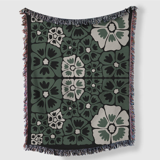 Black Green And Beige Woven Cotton Blankets