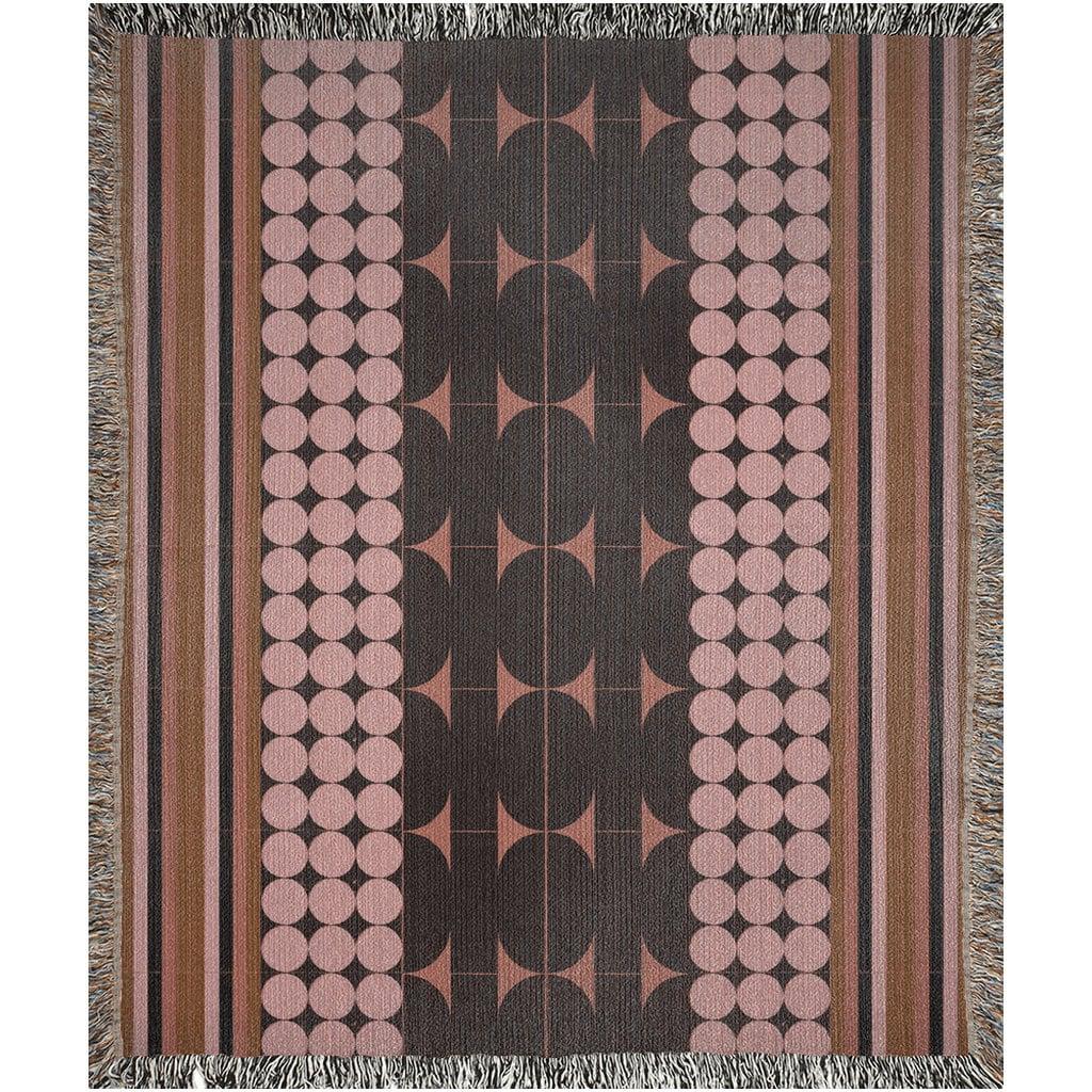 Pink Brown Black Stripes Geometric Bauhaus Woven Cotton Throw Blankets