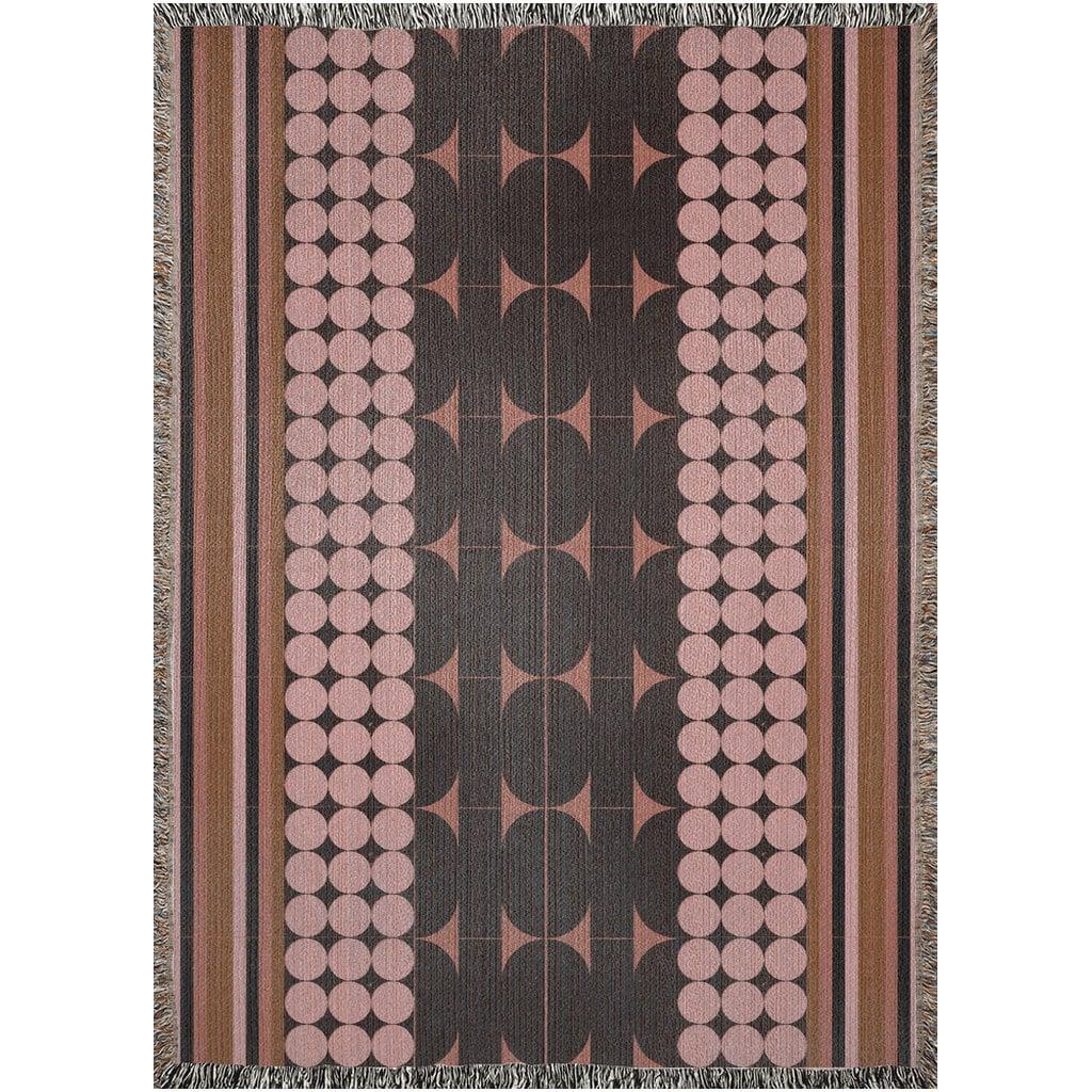 Pink Brown Black Stripes Geometric Bauhaus Woven Cotton Throw Blankets