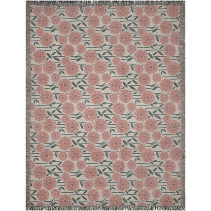 Pink Scandi Nordic Modern Floral Woven Blankets