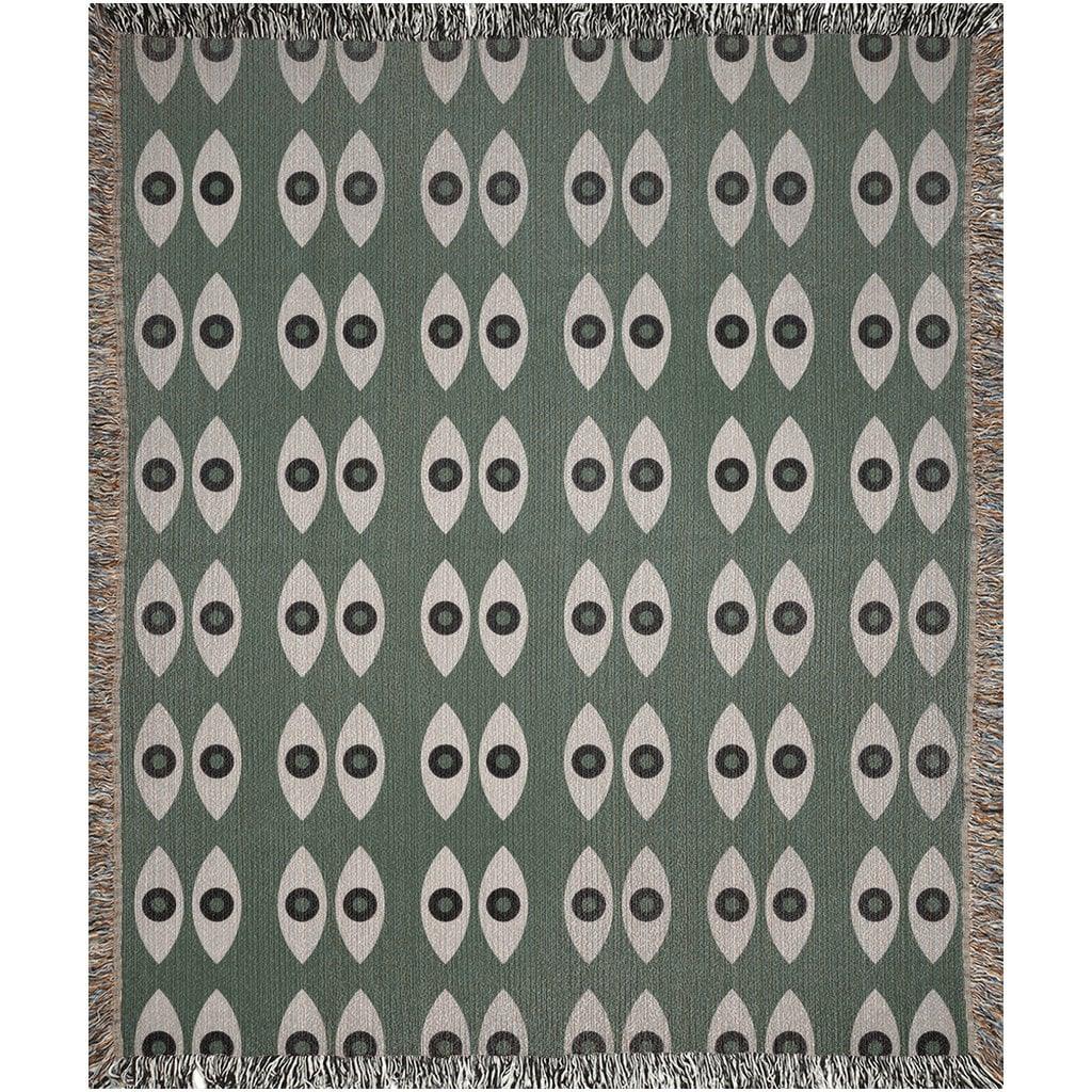 Bauhaus Green Black And Beige Eye Pattern Woven Blankets