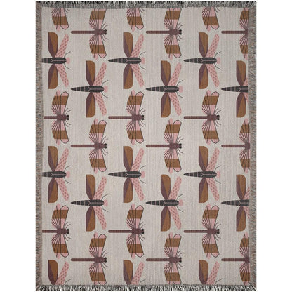 Pink Brown Black Beige Dragonfly Woven Cotton Blankets