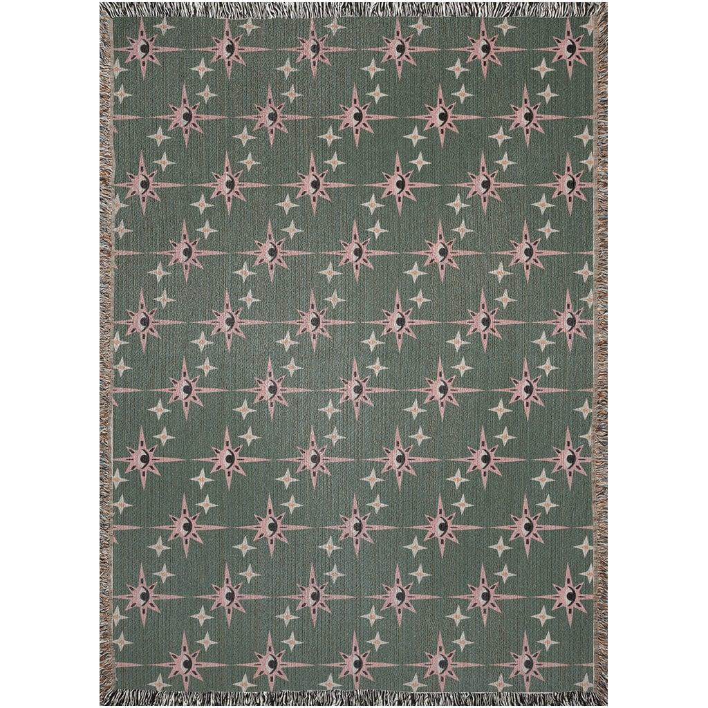 Green And Pink Esoteric Starry Eyes Woven Cotton Blankets