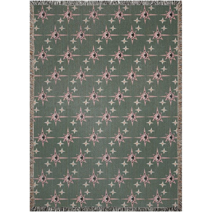 Green And Pink Esoteric Starry Eyes Woven Cotton Blankets