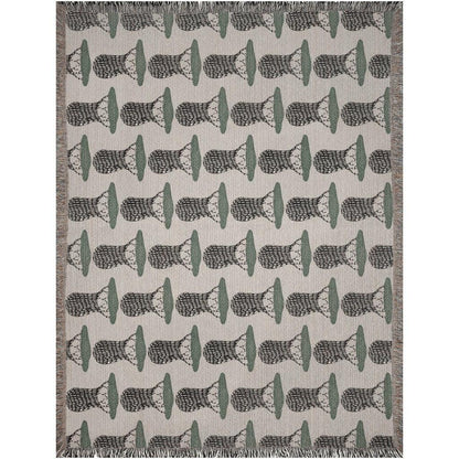 Baobab Pattern Beige Green Black Woven Cotton Blankets