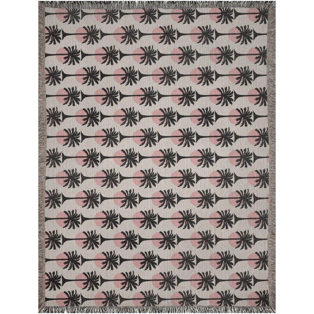 Pink And Black Palm Tree Pattern Woven Cotton Blankets