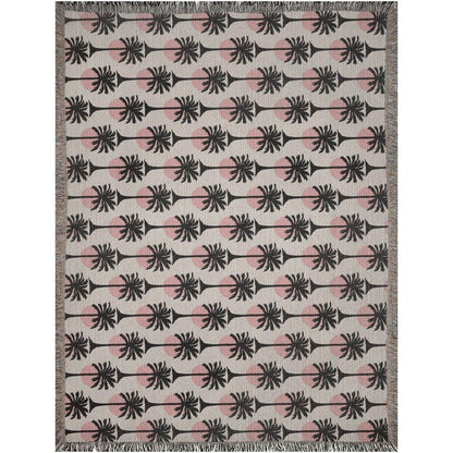 Pink And Black Palm Tree Pattern Woven Cotton Blankets