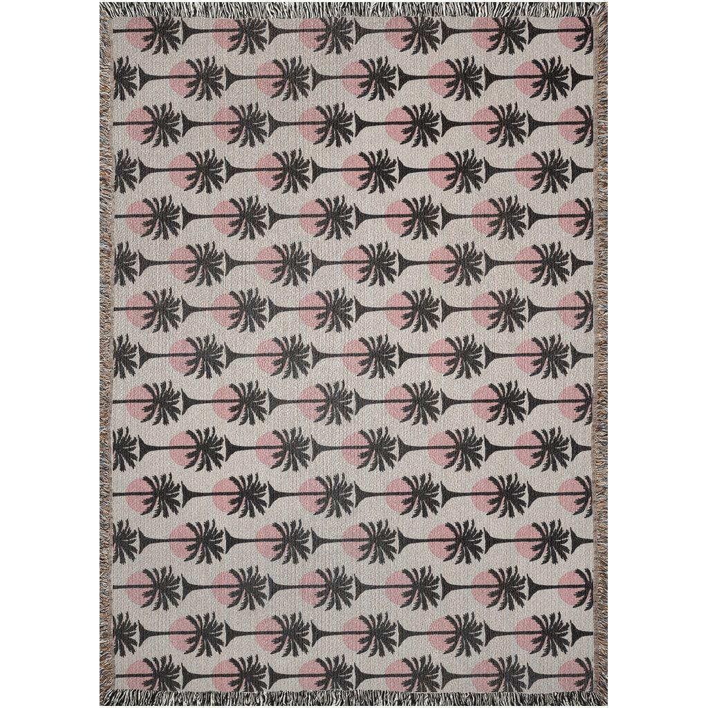 Pink And Black Palm Tree Pattern Woven Cotton Blankets