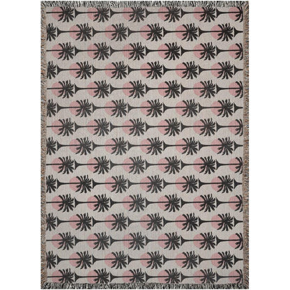 Pink And Black Palm Tree Pattern Woven Cotton Blankets